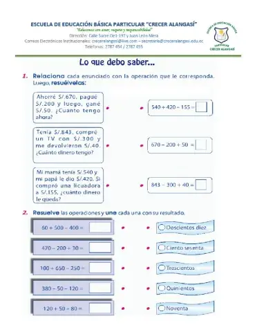 Operaciones Combinadas sumas y restas