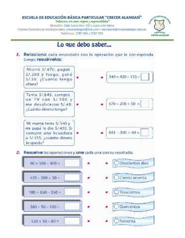 Operaciones Combinadas sumas y restas