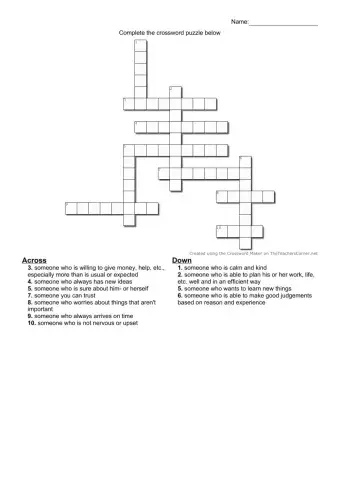 Personality adjectives - crossword