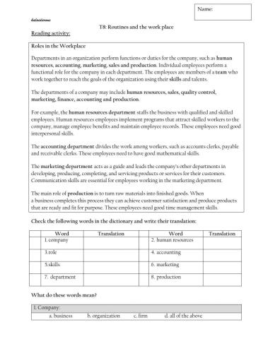 T8: Routine and the workplace