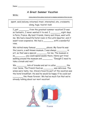 A Great Summer Vacation- cloze