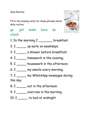 Daily Routine Worksheet