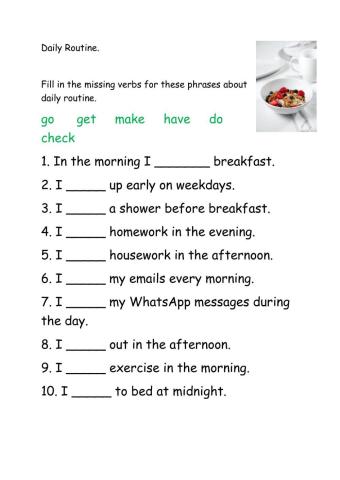Daily Routine Worksheet