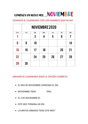 Calendario noviembre