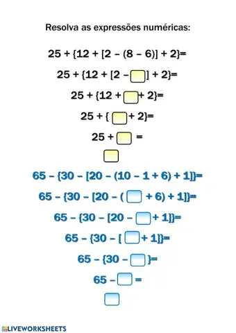 Atividades de Expressões Numéricas