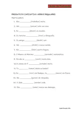Presente do indicativo. verbos regulares