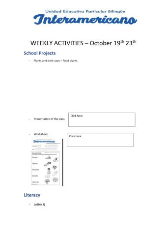 Preparatory -Weekly activities - week 21