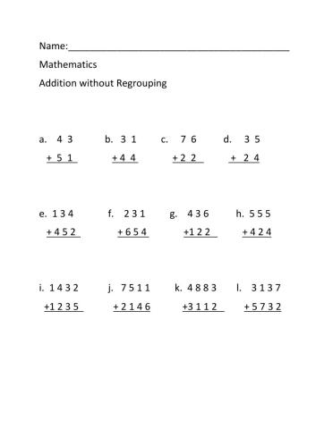 Addition without Regrouping