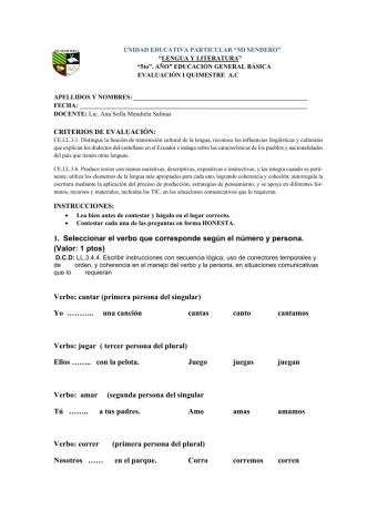 Evaluación quimestral quinto ac