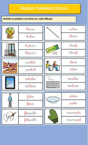 Silabas trabadas con l