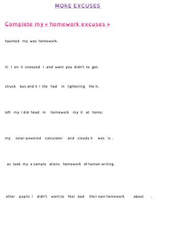 Homework excuses