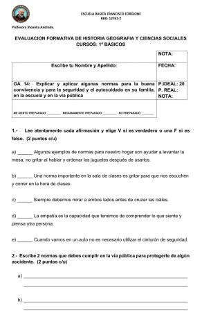 Normas para la buena convivencia y para la seguridad y el autocuidado en su familia, en la escuela y en la vía pública