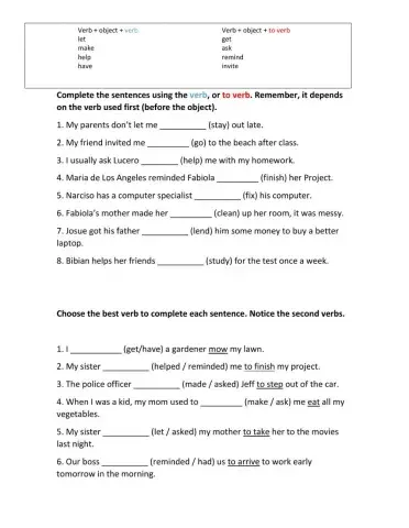 Verb plus object plus (to) verb