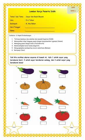 Mengurutkan Ukuran Sayuran