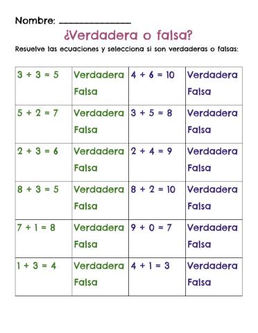 Ecuaciones: Verdadera y falsa