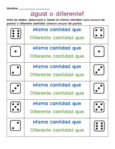 Falso y verdadero: misma o diferente cantidad
