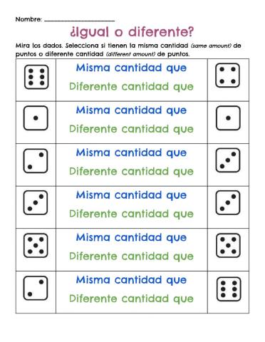 Falso y verdadero: misma o diferente cantidad