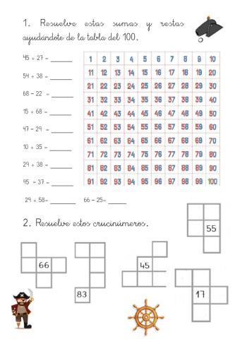 Sumas y restas con la tabla del 100 y crucinúmeros