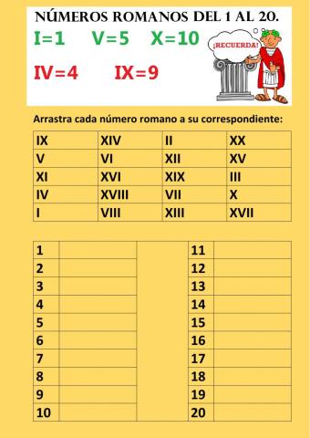 Números romanos del 1 al 20