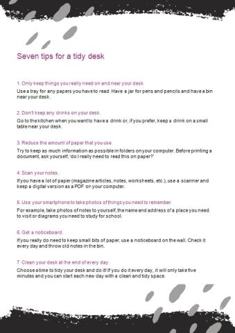 Comprehension - 7 tips for a tidy desk