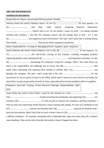 Jobs and responsibilities