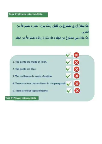 Reading comprehension year 8 beginner clothes &fabrics