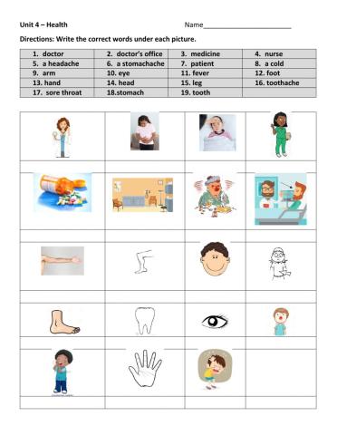 Unit 4 Health activity