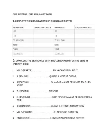 Quiz ir verbs long and short