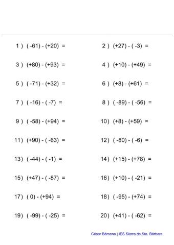 Resta de números enteros