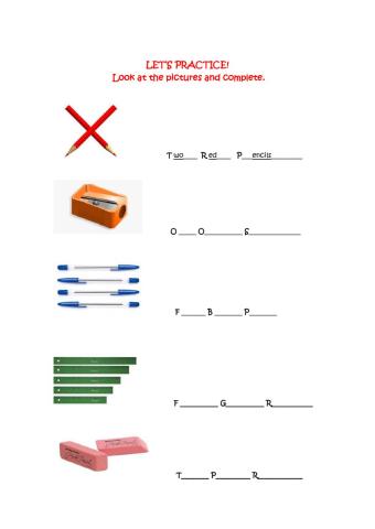 School objects: extra practice