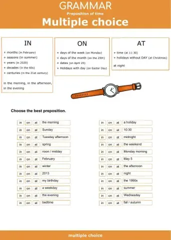 Preposition of time - Multiple choice