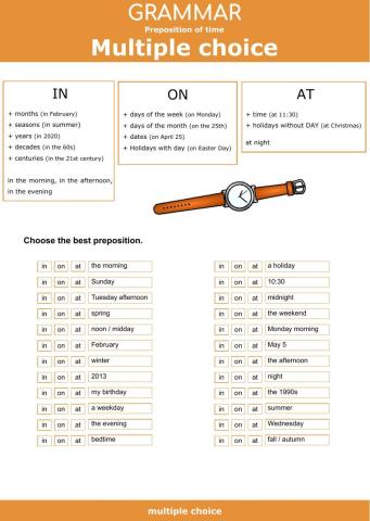 Preposition of time - Multiple choice