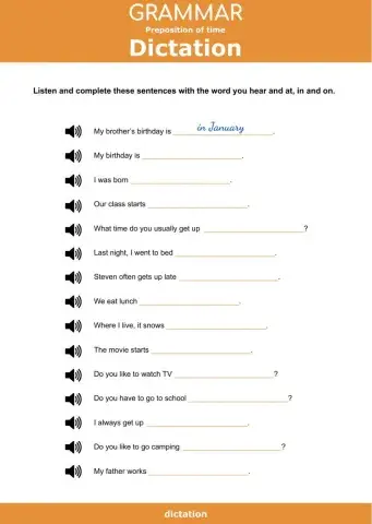 Preposition of time - Dictation