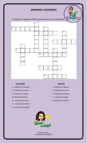 Crucigrama de sinónimos y antónimos