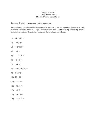 Operaciones con números enteros
