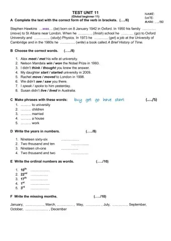 Global Beginner Test Unit 11