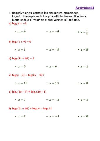 Ecuaciones logarítmicas.