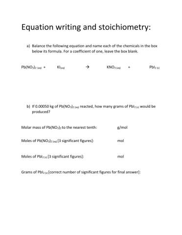 Balancing, stoichiometry, and nomenclature