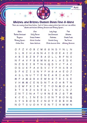 Whitney and Britney Chicken Divas - Find-A-Word