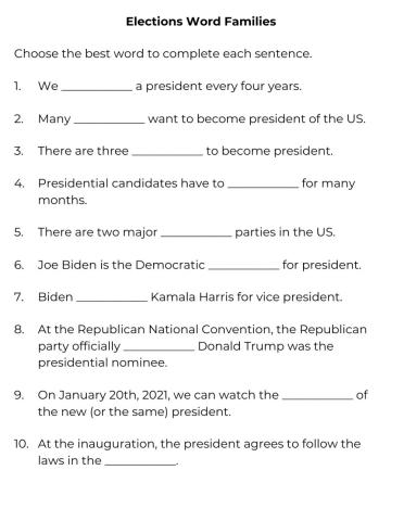 Elections Word Families Practice