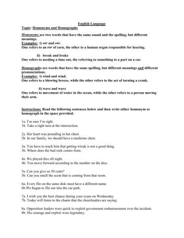 Homonyms and Homographs