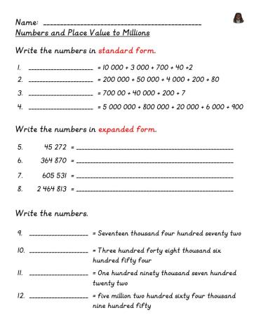 Numbers & Place Value to Millions