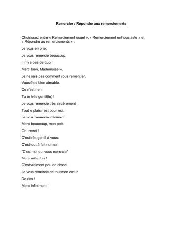 Remercier - Répondre aux remerciements
