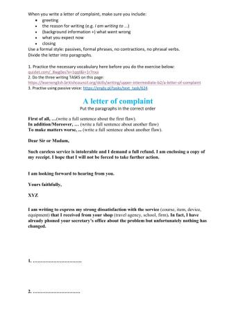 A letter of complaint (matura)