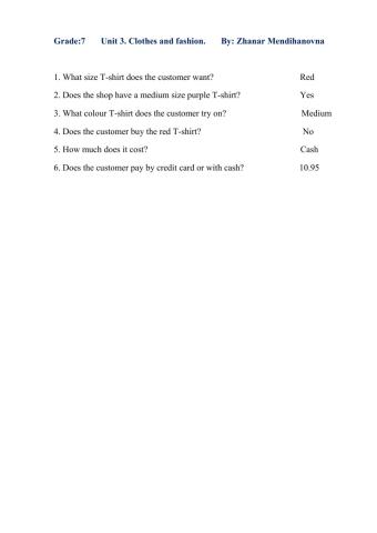 Grade:7 Clothes and fashoin