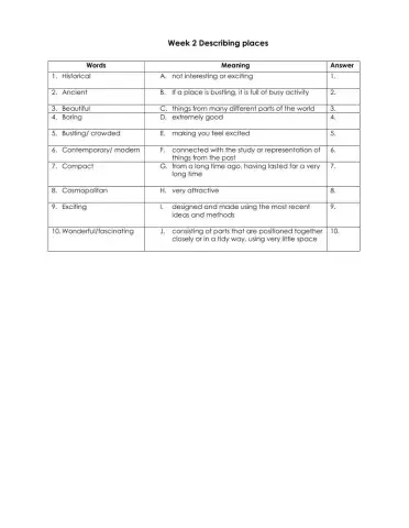 Week 2 Describing places 1