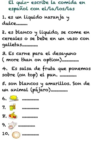 Quiz breakfast spanish