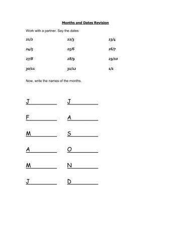 Months and Dates Revision