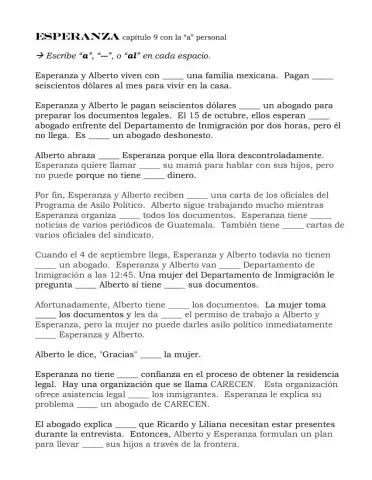 ESPERANZA:  capítulo 9 con la -a- personal