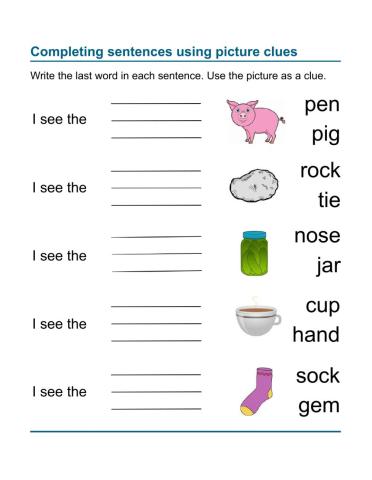 Reading Comprehension - complete the sentences 6 (KG-Gr1)